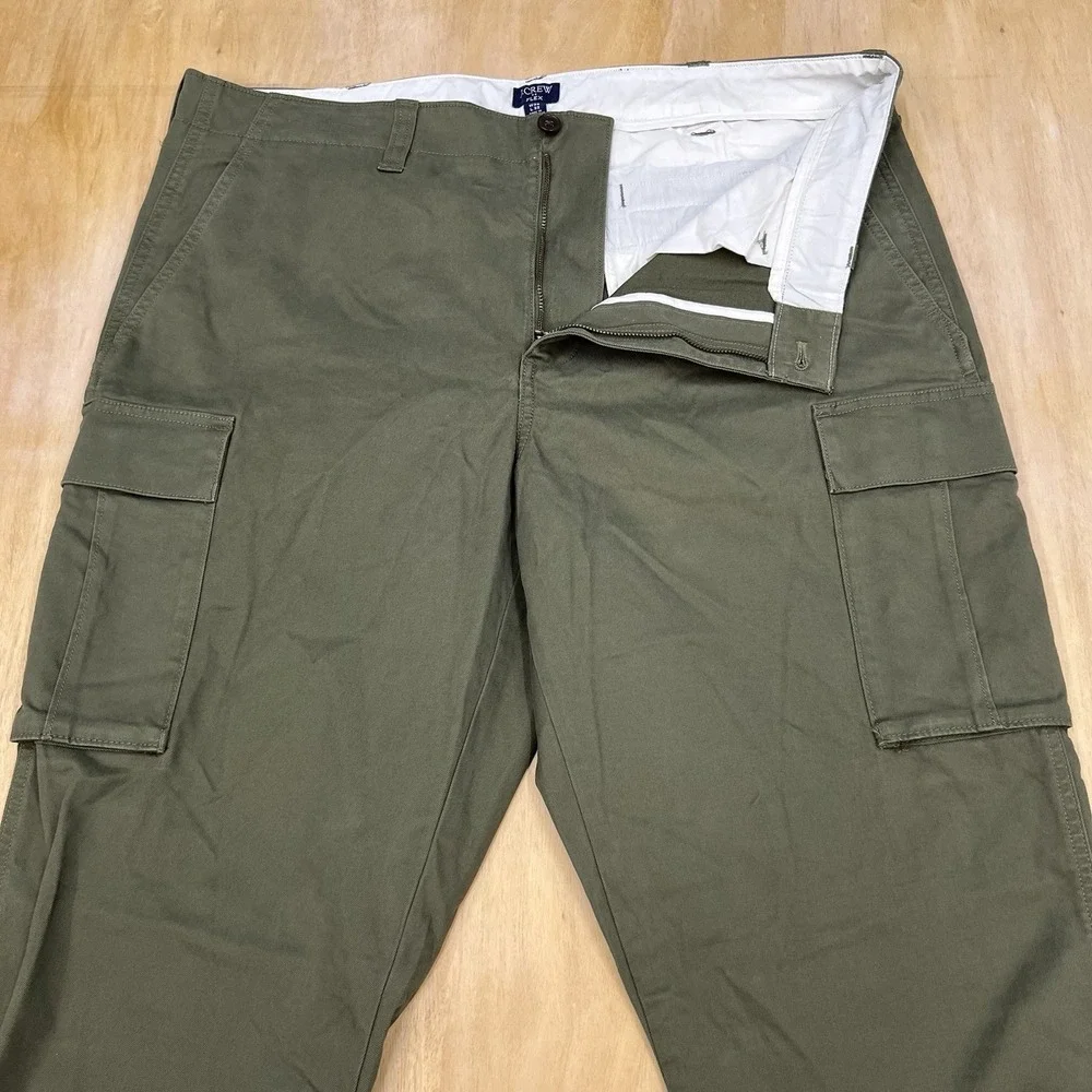 J Crew Flex Military Cargo Pants Mens 38x32 Slim Straight Green Twill Stretch